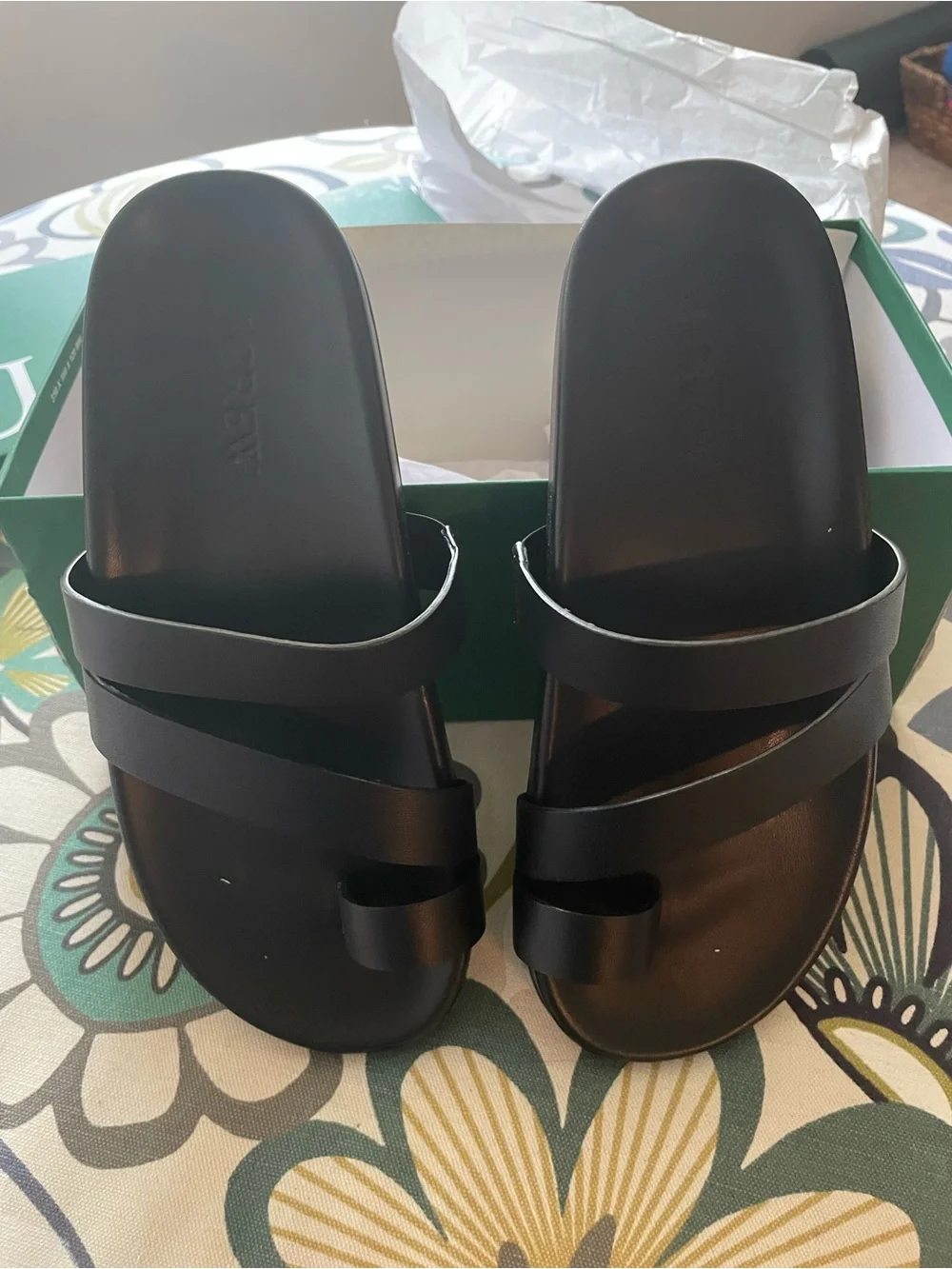 J. Crew Black Leather Toe-Ring Slide Sandals